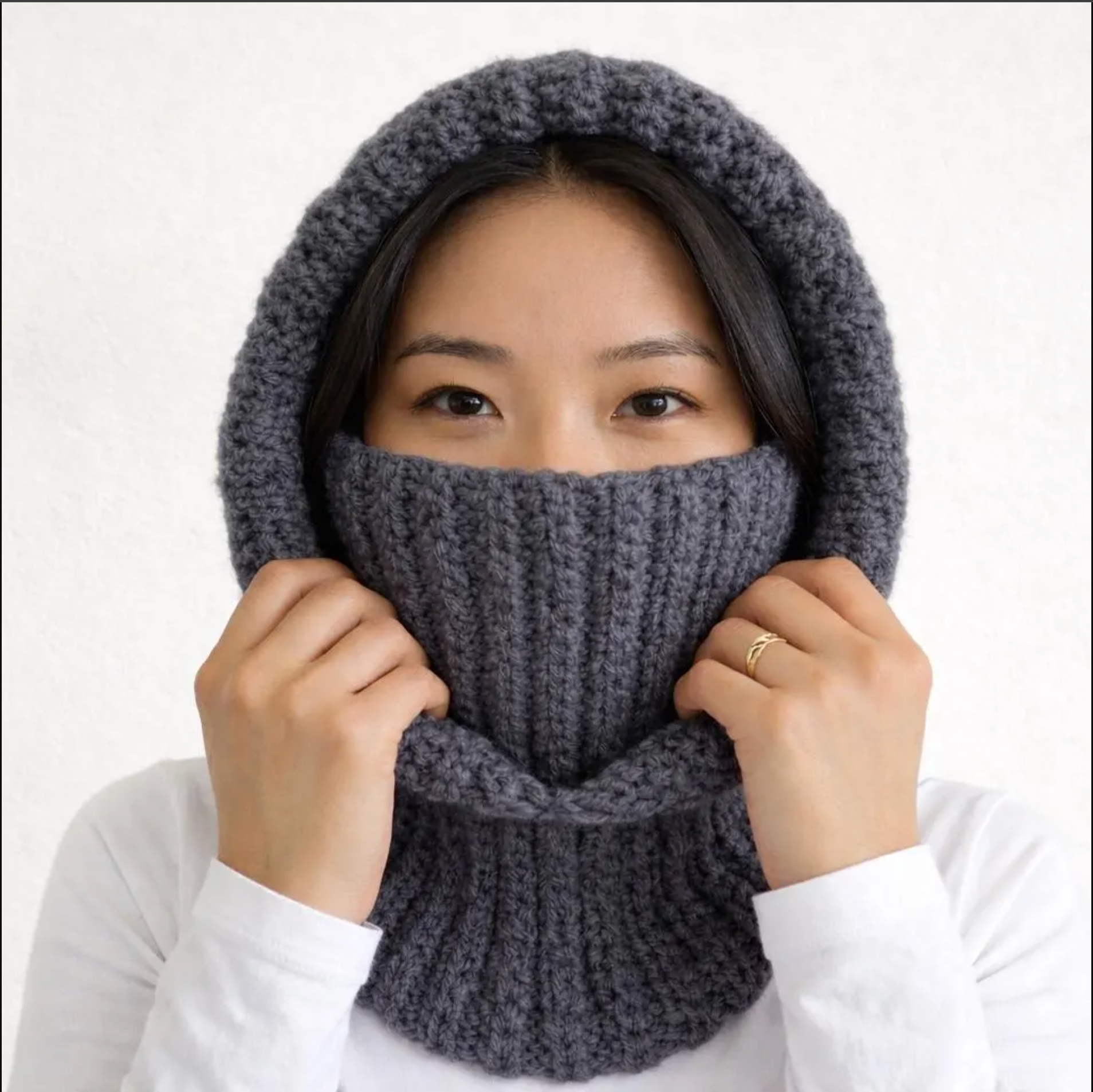 Crochet Balaclava Pattern — Ribbed Turtleneck Hooded Cowl (Beginner PDF)